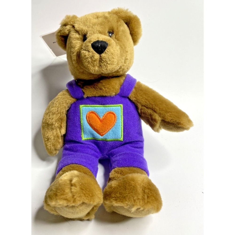 Hallmark Kiss Kiss Bear Purple Overalls Valentine Heart Plush BB11